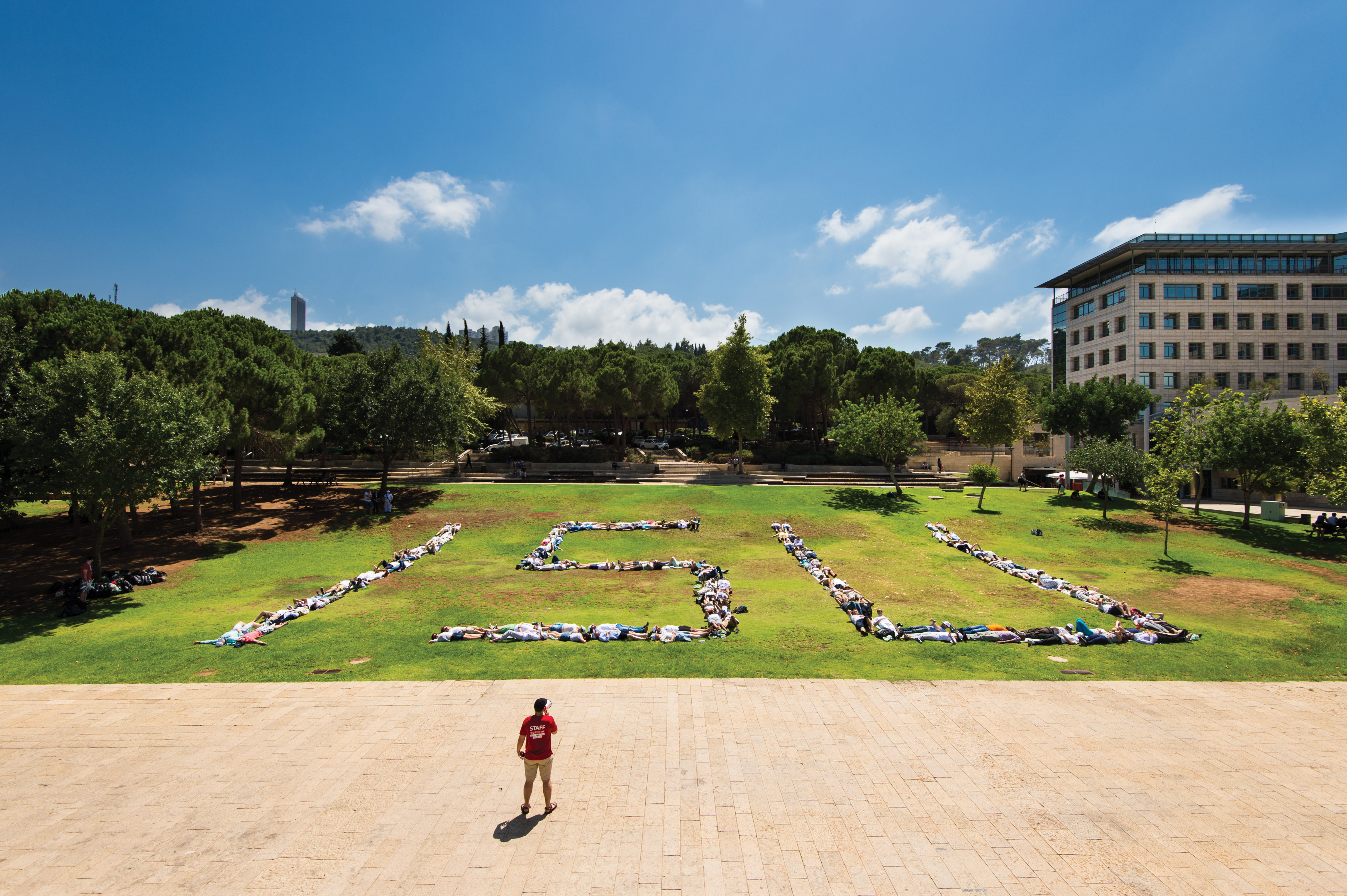 Earthlings formed the letters ISU on the great lawn at the heart of the campus for a selfie from space!